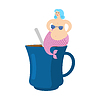 Vector clipart: Mermaid in cup. Woman with fish tail in coffee mug